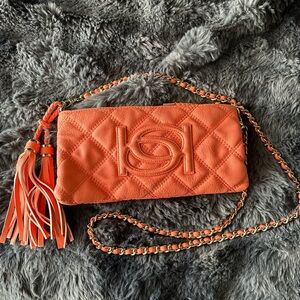 bebe Orange Quilted Clutch with Chain Strap